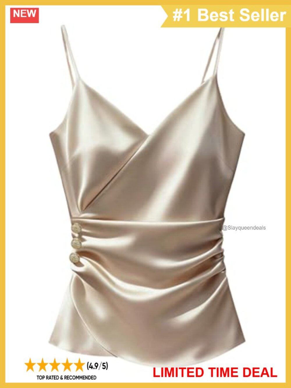 Satin Silk Wrap Tank Top Fitted Dressy Work Camisole V-Neck Sleeveless